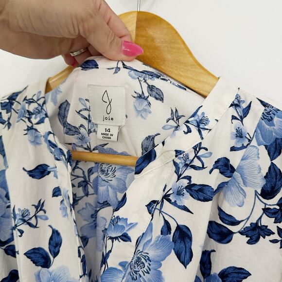 Women’s Joie Blue Floral Puff Sleeve Belated Sundress Size 14 - Picture 5 of 7